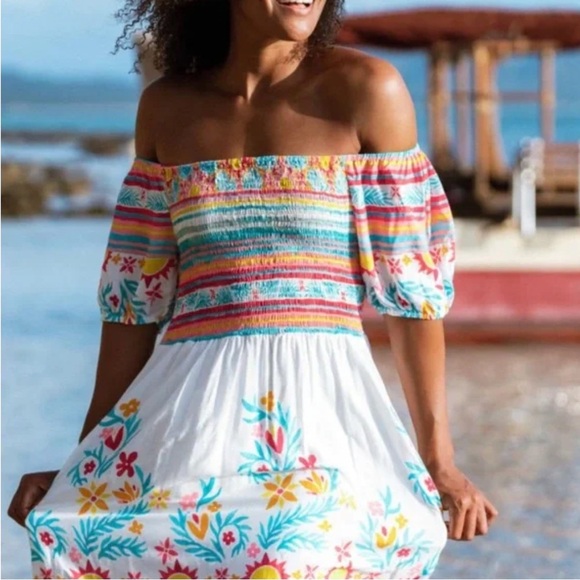 Kenny Flowers Myakoba smocked off-the-shoulder dress. New with tags. Size Small - Picture 1 of 3